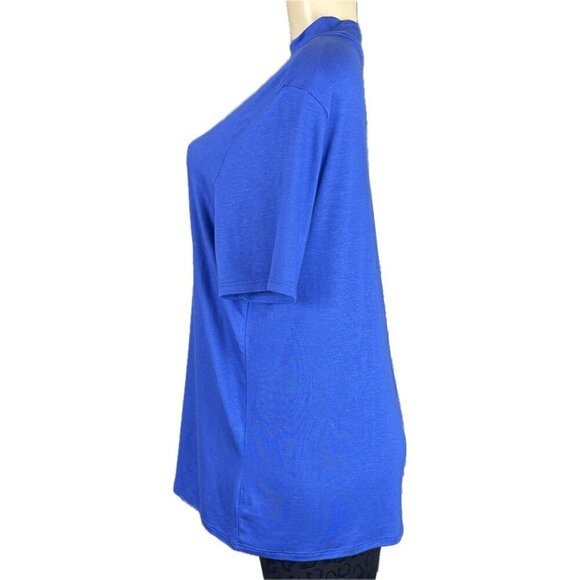 Lane Bryant 14/16-XL Solid Royal Blue Mock Neck Modal Blend Short Sleeve Top - Picture 5 of 6
